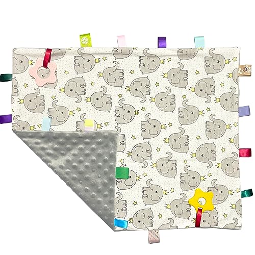 Image of TRYTUTRY Big Tags Blanket for Babies, Soft Toddler Taggy Blanket, Cute Baby Security Blanket with Tags, 55x45CM/21.7x17.7INCHES(Gray Elephant)