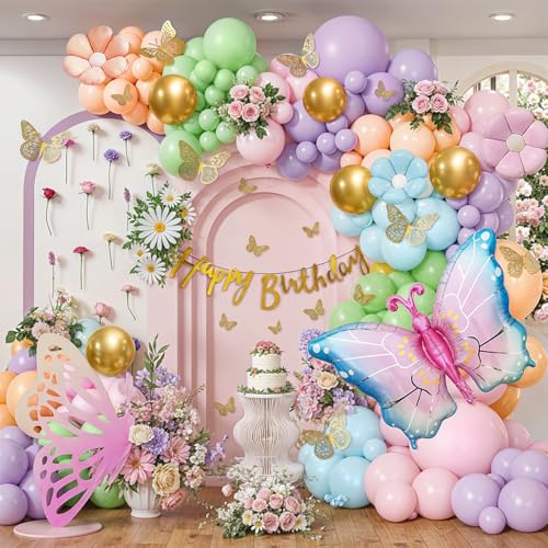 Image of Party Propz Butterfly Theme Birthday Decoration Kit For Girls - 96 Pcs, Whimsical Pastel Birthday Decoration Items, Giant Butterfly Foil Balloon, Stickers, Happy Birthday Banner(Foil,Cardstock)