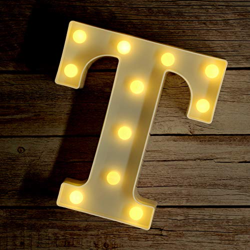 Novedad Place Alphabet Light - Letrero de Letras de marquesina, lámpara de Noche de pie para la decoración de la Barra de la Fiesta de Bodas en casa - Alimentado por batería, Blanco cálido (Letra T)
