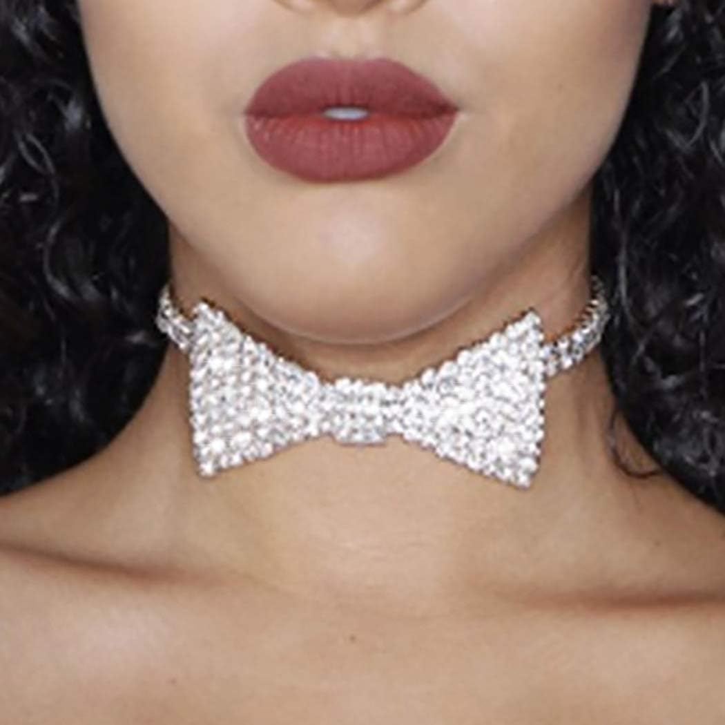Sethain Boho Rhinestone Choker Necklace Silver Crystal bowknot Necklaces Party Jewelry Accessories for Women and Girls