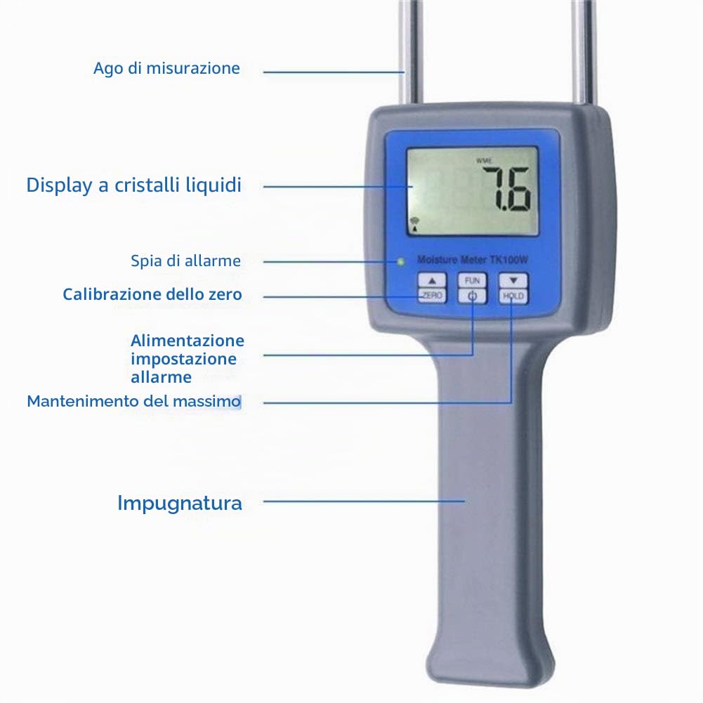 Misuratore di umidità Professionale segatura di Legno Polvere della Balla di Fieno Peat Moisture Meter igrometro TK100W per Giardini, Prato Inglese, Agricoltura Uso