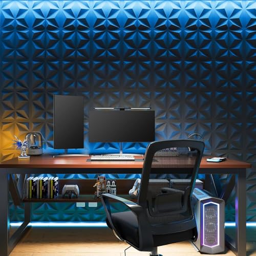 Image of Art3d 20 Pack Decorative 3D Wall Panels, 19 Sq.Feet PVC Interior Wall Decor for TV Background, Bedroom, Living Room, 11.8 inchx11.8 inch, Black