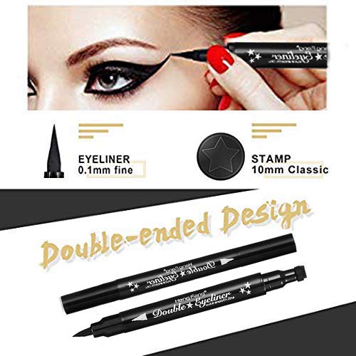 Fatuxz Double-Headed Liquid Eyeliner Pen Stamp Super Slim Gel Felt Tip High Pigment Black Waterproof Smudgeproof Long Lasting Tattoo Makeup Tool(Heart/Moon/Flower/Star Shape Stamp Pen, 4 Styles/Set) #TOP5