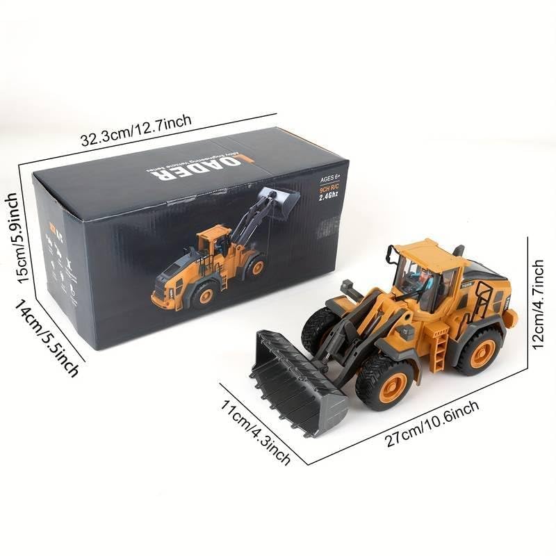 Pihura RC Bulldozer Toy 1/24 Scales 9 Channel High Simulation Construction Vehicle Toy with LED Light and Sound 2.4G RC Construction Truck Toy USB Rechargeable RC Truck Toy for Kids Ages 3+ 4