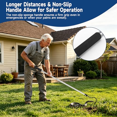 Image of Snake Hook, 50 inch Reptile Snake Hook Heavy Duty Long for Ball Python Rattlesnakes Rattle Copperhead Removal with Sponge Grip and Stainless Steel Rubber Tip Hook(50inch)