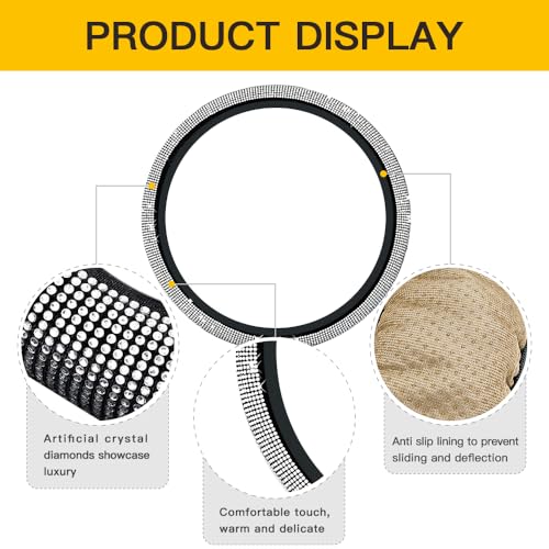 Image of Car Steering Wheel Cover with Sparkly Rhinestones, Bling,Suitable for Most 14.5 inch-15 inch Pickup Trucks, SUV (White)