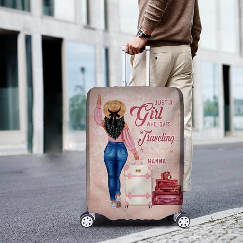 Personalized Woman with Name Just a Girl Who Loves Traveling Pink Luggage Cover Protector Travel Bag Covers Suitcase Cover Travel Bag Covers Gift for Girl Traveling Lovers 1254
