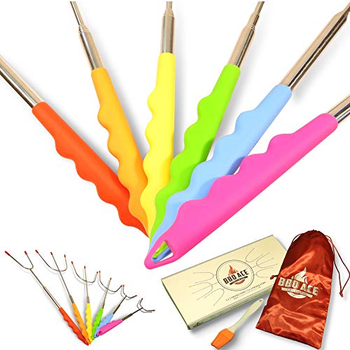 SMORES sticks for Fire Pit, Marshmallow Roasting Sticks w Colorful Silicon Handles