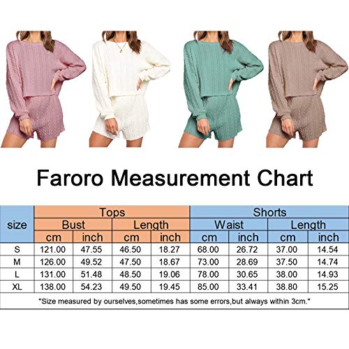 Faroro Women'S 2 Piece Knit Outfits Casual Long Sleeve Tops And Shorts Pajama Set Pullover Loungewear Sets Beige thumb #5