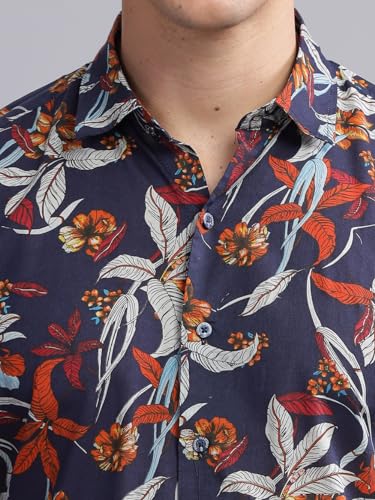 Image of MODERN ELEGANCE Men Slim Fit Navy Small Liberty Floral Printed Casual Shirt