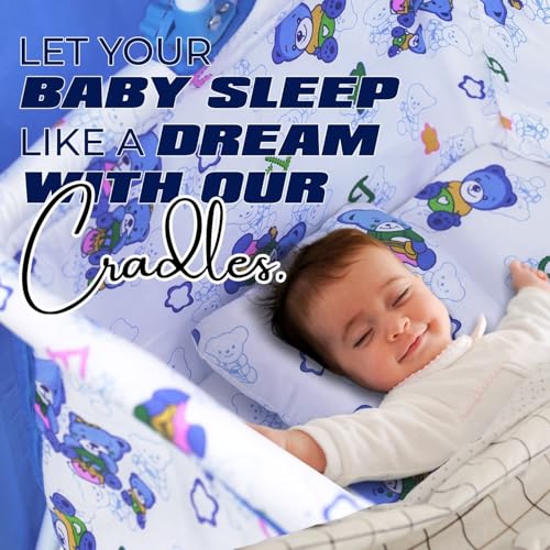 Image of PANDAORIGINALS Jumbo Baby Cradle|Soft Cushion Baby Jhula /Paalna Cute cot with Mosquito Net for 0-9 Months Boys and Girls Super Strong Soft Cushion and Swing Lock Function (Panda Blue)