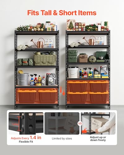 Image of VEVOR Storage Shelves, 5-Tier Adjustable, 2500 lbs Capacity, Heavy Duty Garage Storage Shelving Unit, Metal Utility Rack Shelf, for Garage Warehouse Basement Kitchen, 40.35 inch W x 20.35 inch D x 71.38 inch H