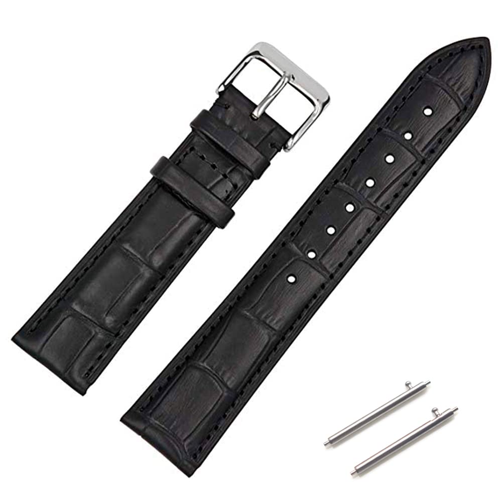 EwatchAccessories Replacement 20mm Quick Release Genuine Leather Black Watch Band Strap With Silver Buckle (20mm-Silver-CRC) (B0C53PMLTY) Amazon Price History, Amazon Price Tracker