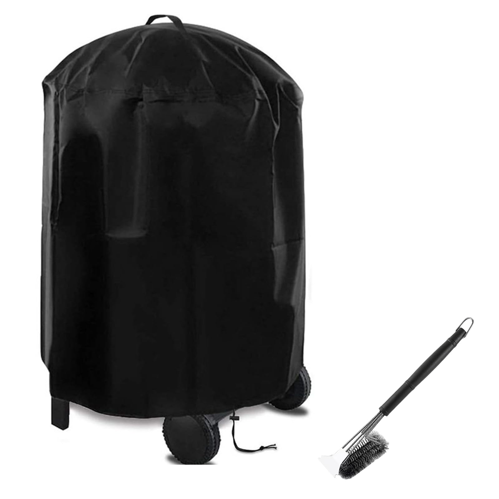 Cubierta para Barbacoa Redonda Exterior Oxford 600D, Funda Barbacoa Impermeable, Resistente a la Intemperie, con Hebillas Antiviento y Ventilación, con Cepillo(Size:29 * 28in)