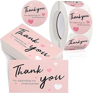 530Pcs Thank You Cards and Stickers Set Pink Thank You for Supporting My Small Business Cards and Sticker Set for Retail Store Package Insert Envelope Seals Business (Pink)