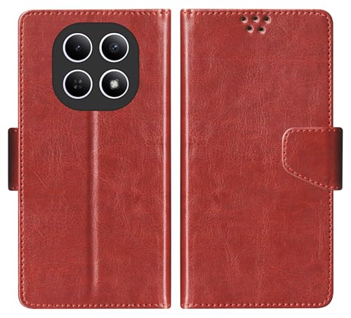 Image of SBMS Flip Cover for Redmi Note 15 5G Poco M8 5G Back Cover Case with Magnatic Closure | Genuine Leather Finish | Inbuilt Stand | Card & Money Pocket | Wallet Style Flip Back Case Cover (Brown)