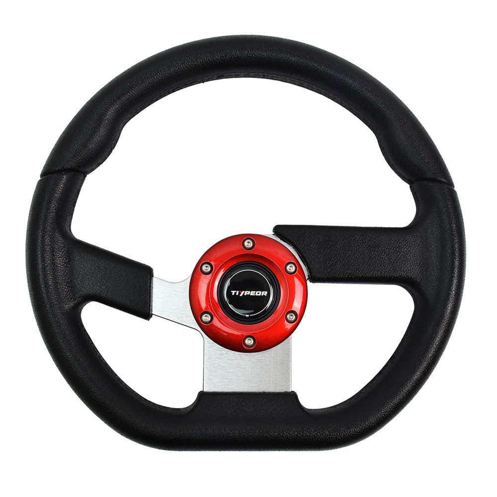 JDM Sports - Volante da corsa piatto in lega di alluminio cromato, 320 mm, 320 mm, 3 raggi e 6 fori per corse Drift, giochi, golf cart, auto sim driving, JDM Sports