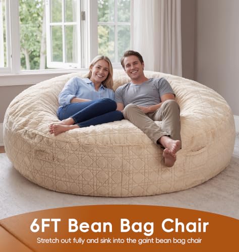 Image of Oversized Bean Bag Chair 6FT Adult Bean Bag with Washable Cover, Khaki
