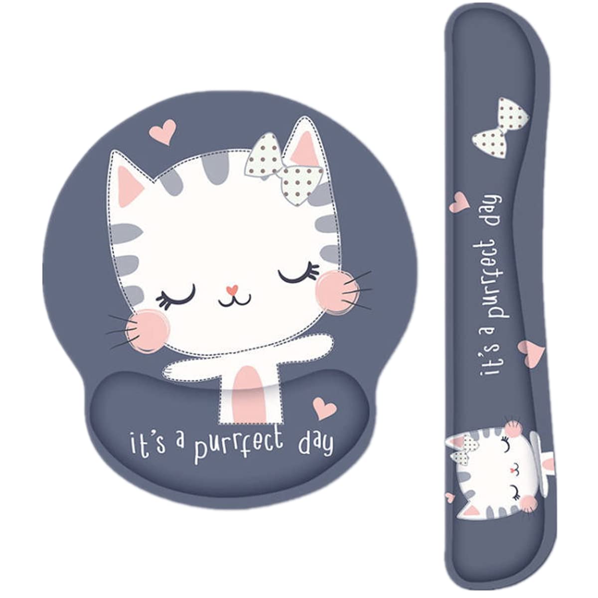 RICHEN Keyboard Wrist Rest and Mouse Pad with Wrist Support, Memory Foam Set for Computer/Laptop/Mac,Gaming and Office, Sturdy & Comfortable & Lightweight for Easy Typing & Pain Relief (Cute Cat) — image 1
