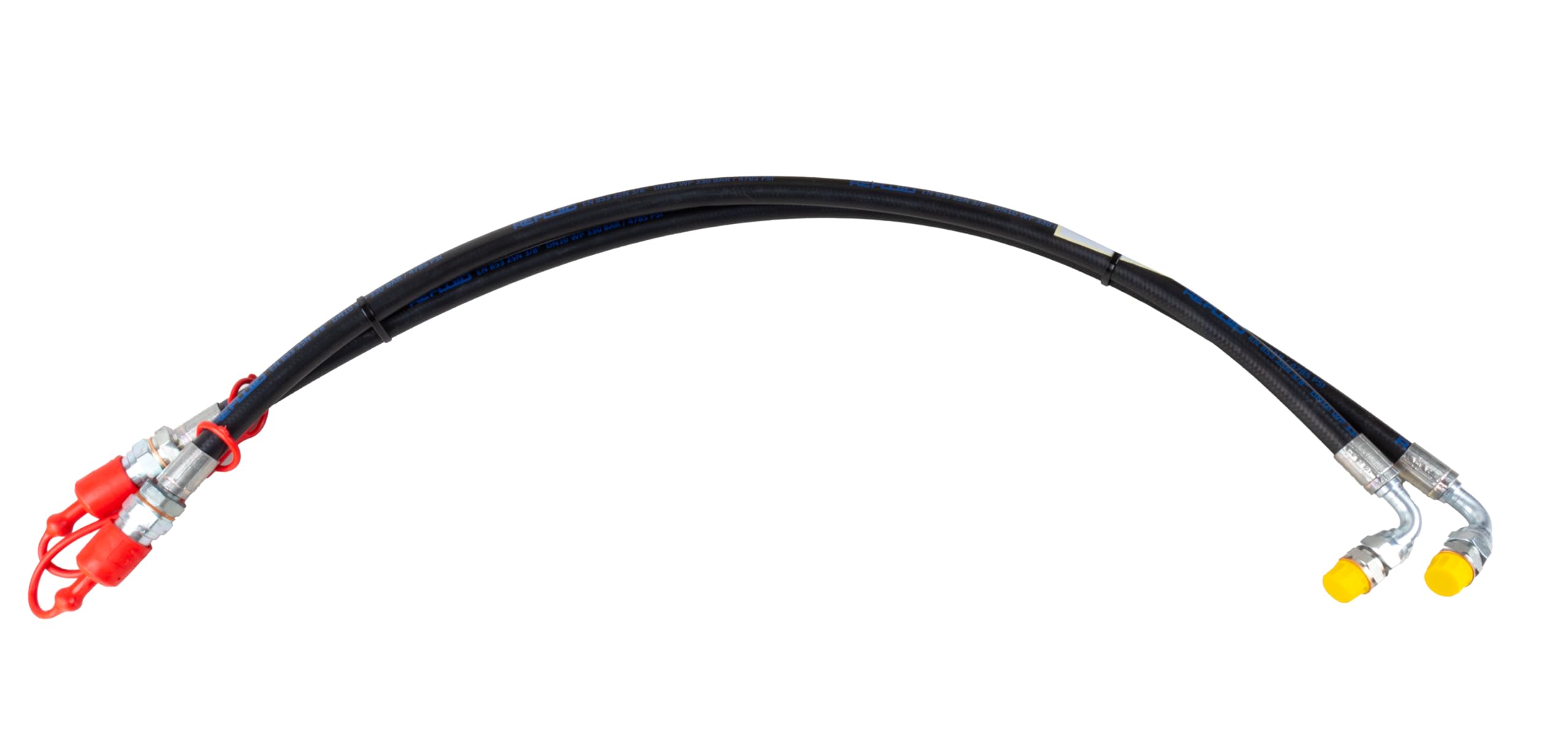 AMA Kit Tubi Idraulici 3/8" 2SN con Valvola di Blocco – 2 Tubi da 900 mm per Terzi Punti, Completo di Innesto Rapido Maschio a Valvola, Made in Italy