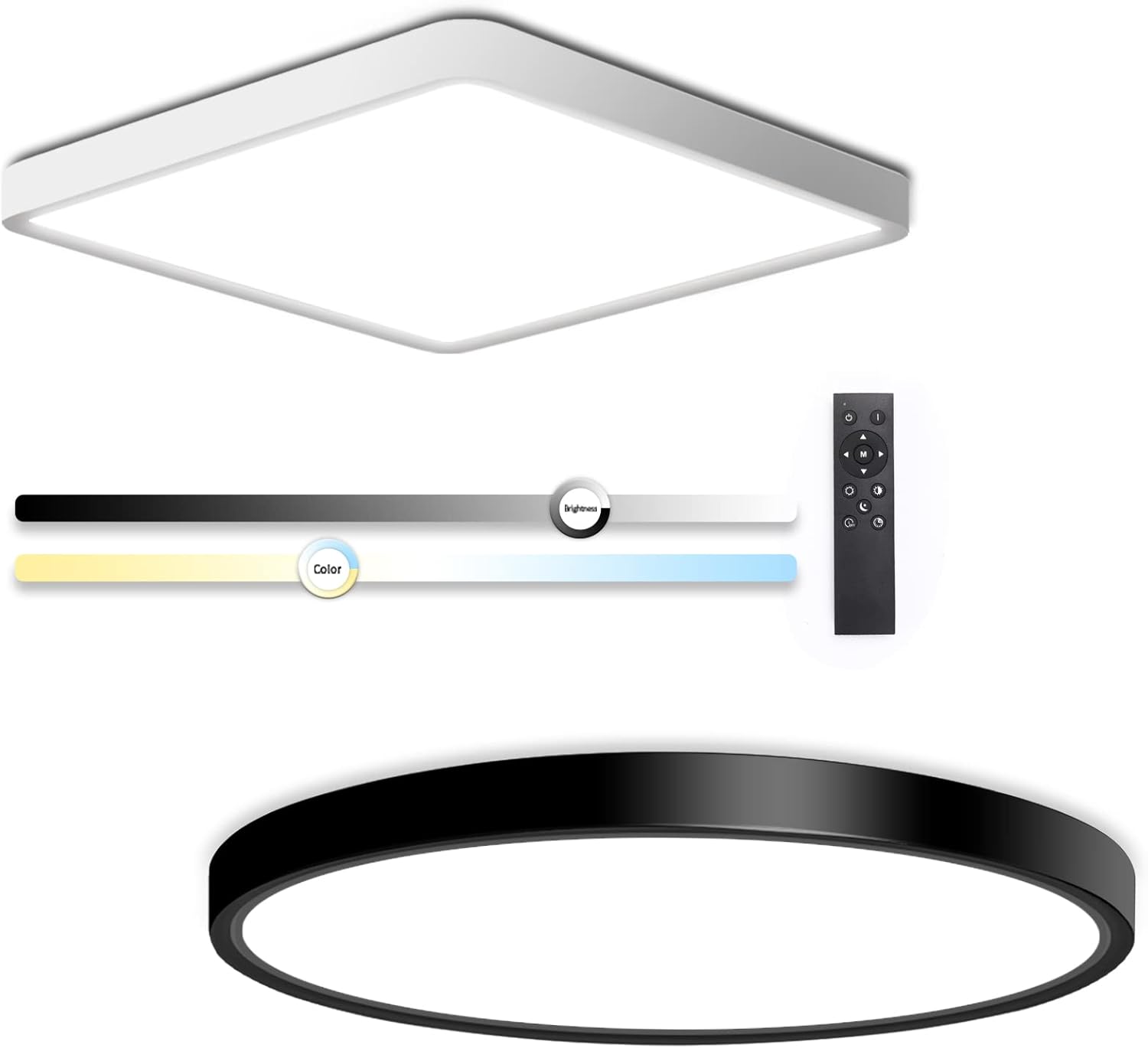 IBESTWIN 36W Square Dimmable LED Ceiling Light Bundle with 24W Round