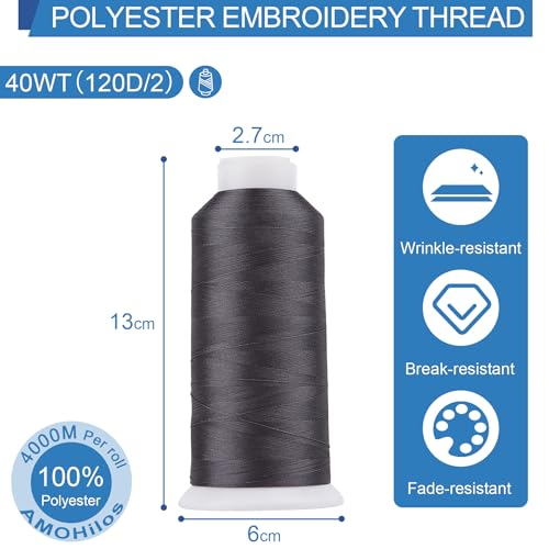 Image of High Tenacity Polyester Embroidery Machine Thread 40WT(120D /2) 4000M Per Spool for Commercial and Domestic Embroidery Machine (Granite-1619)