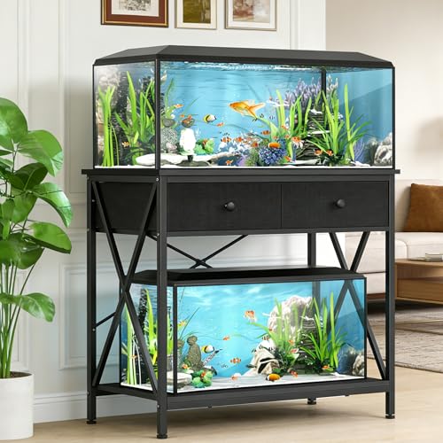 Image of Fish Tank Stand 40 Gallon: Sturdy Aquarium Stand with Accessories Storage - Metal Fish Tank Table for 40-50 Gallon Reptile Breeder Turtle Terrarium - 35 inchX19.54 inch Weight Capacity 660 lbs