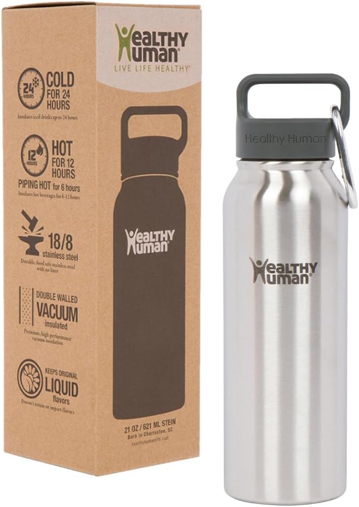 Healthy Human Stainless Steel Water Bottle | Double Walled Vacuum Insulated Water Thermos for Adults | Eco-Friendly Travel Bottles with Leak Proof Lid (Willow Oak, 21 oz/ 621 ML)