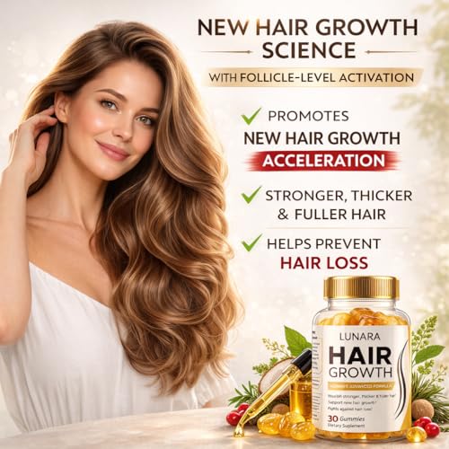 Image of Lunara Hair Growth for Women, Biotin, Collagen, Batana Oil + Vitamins | Support Hair Loss, Thicker, Fuller, Stronger Hair | Advanced Gummies Supplement for Women, 1 Month Supply