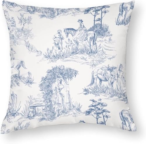 NIBABA Kissenbezug, Motiv: Toile de Jouy, Motiv: alte Landschaft, Menschen, Pferde, dekorative Kissenbezüge, 40 x 40 cm, weiches Polyester, quadratisch, für Wohnzimmer, Sofa, Couch, Bett, 1 Stück
