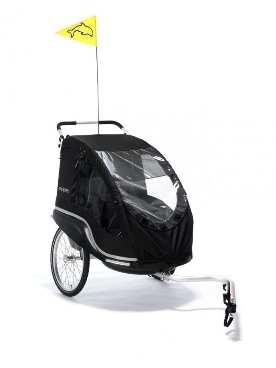 rimorchio bici Dolphin New Edition Nero (seduta: 20 x 54 cm/larghezza: 79 cm/Peso: 13,3 kg/capacità di carico: 45 kg)