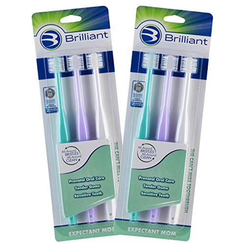 Brilliant Oral Care Expectant Mom Toothbrush, a Pregnancy Must Have with Gentle, Extra Soft Bristles, Round Head for Sensitive Teeth and Gums, Assorted Colors, 6 Pack