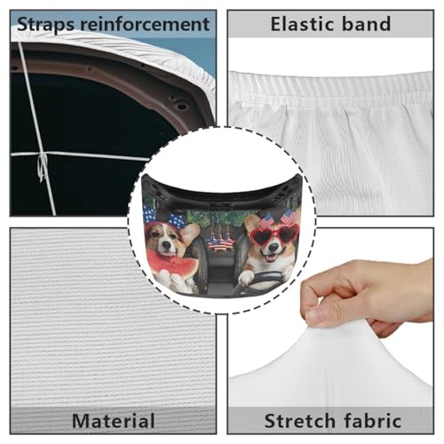 Image of Cute American Dog Car Hood Cover Polyester Elastic Fabrics Can be Washed Suitable for Large SUV and Pickup Trucks
