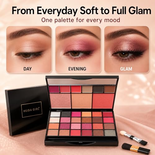 Image of All-in-One Makeup Kit with Mirror - Includes 24 Eyeshadow Palette with Brush, 3 Eyebrow Powder, 3 Lip Gloss, 2 Applicator, Blush Contour and Highlighter Palette for Girl & Womens