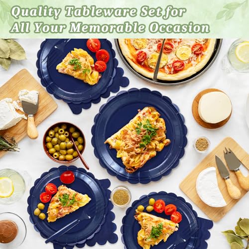 Image of Mulbozy 75Pcs Navy Blue Paper Plates and Napkins Disposable for Party,25-7 inch