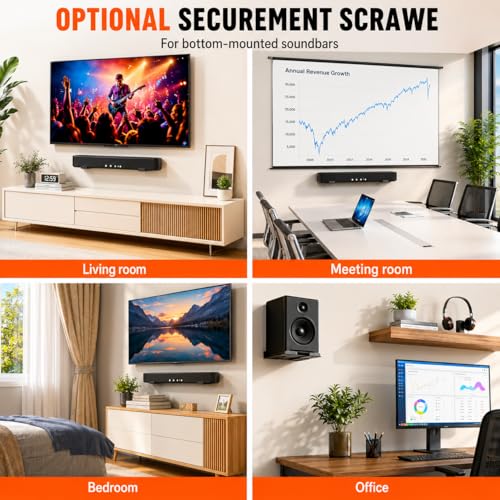 Image of Universal Soundbar stand Wall Mount Bracket, Adjustable Depth 90-145mm (3.5-6.1 in), Heavy Duty Carbon Steel, Holds Up to 15kg, Under TV Mount for All brand Soundbar Mount Speaker Stand Black