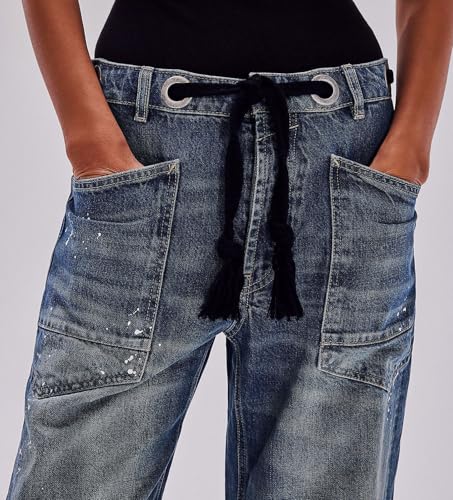 loveimgs Women Casual Drawstring Barrel Jeans Denim Pants Y2k Wide Leg Horseshoe Jeans Patchwork Baggy Jeans Trousers4