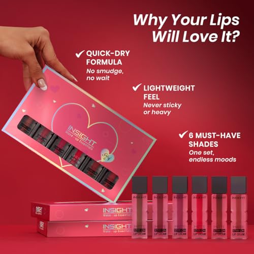 Image of INSIGHT Matte Stay-On Lip Cream - Set B| Lightweight, Long-Lasting, Quick-Dry Formula with Soft Velvety Finish - 21g