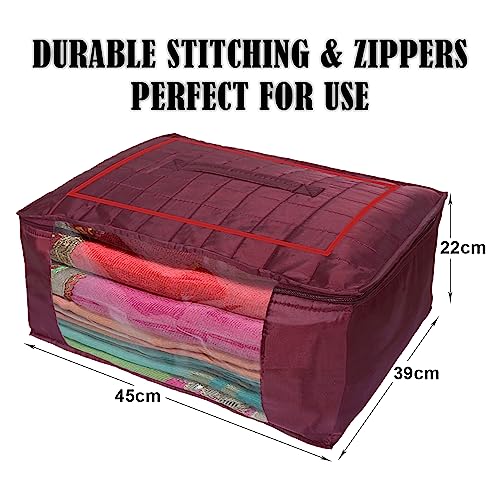 Image of Kuber Industries Parachute Saree Cover /Bag for Storage with Zip Closure | Wardrobe Organizer for Storage | Saree Organiser for Wardrobe | Maroon