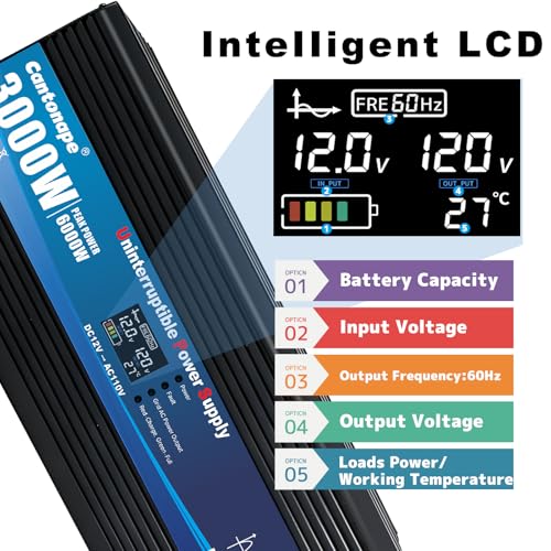 Image of Cantonape 3000W Sump Pump Backup Battery System, Automatic Switching to Battery Inverter Power, Professional Backup System in Case of Power Failure, Pure Sine Wave Output
