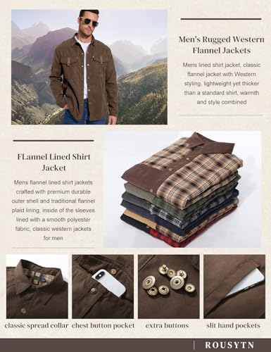 Flannel Lined Shirt Jacket for Men Lightweight Snap Button Western Cowboy Shirts Jackets Shacket4