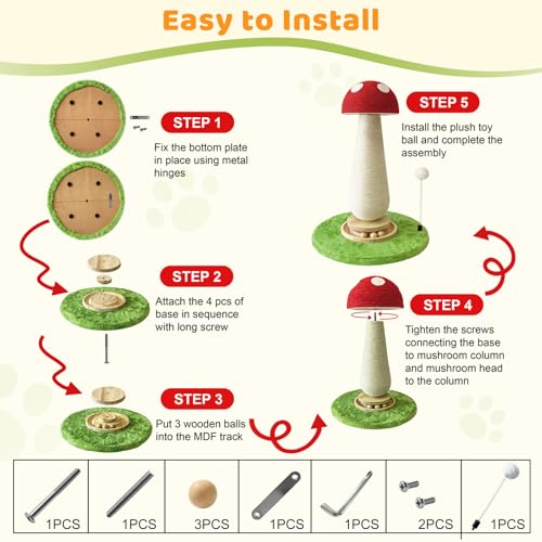 Image of Homegroove Mushroom Cat Scratching Post, Cute Cat Scratcher Post with Large Stable Round Base, Sisal Cat Scratching Posts for Indoor Cats Adults (Mushroom, Large)