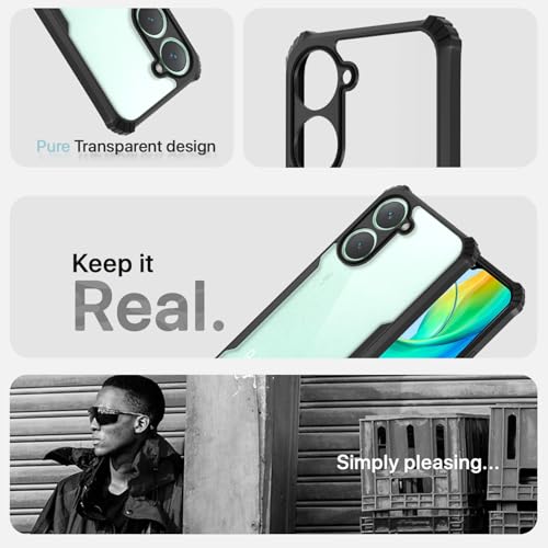Image of Outlouders Back Cover for Vivo Y03 / Vivo Y18 / Vivo Y18E | Ultra Hybrid Transparent | Full Camera Protection | Raised Edge | Crystal Clear Bumper Case (Black)