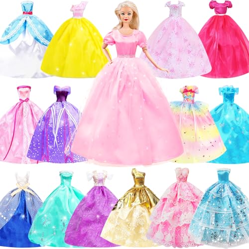 ZITA ELEMENT 51 Pcs 11.5 Inch Girl Doll Clothes and Accessories - 6 Pcs 11.5 Inch Girl Doll Wedding Evening Party Dresses Grown with 45 Pcs 11.5 Inch Girl Doll Shoes Hangers and Other Accessories