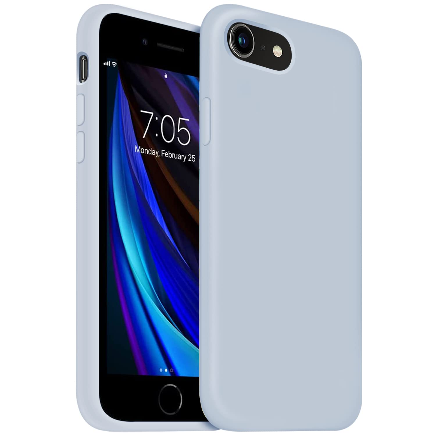 OUXUL iPhone SE 2020 Case,iPhone 7/8 Phone case,iPhone 7 case Liquid Silicone Gel Rubber Phone Case,iPhone SE 2020/8/7 4.7" Full Body Slim Soft Microfiber Lining Protective Case　(Blue Grey)