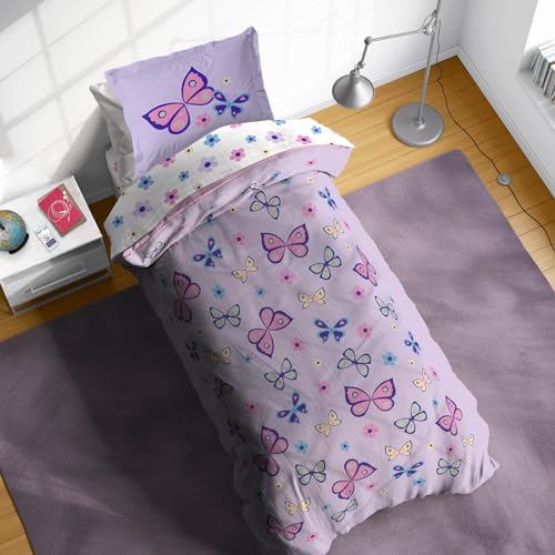 Image of Sunny Side Up Butterfly Twin Comforter Set - 5 Piece Kids Bedding Includes Comforter, Sheets & Pillow Cover - Super Soft Purple Floral Microfiber Bed Set