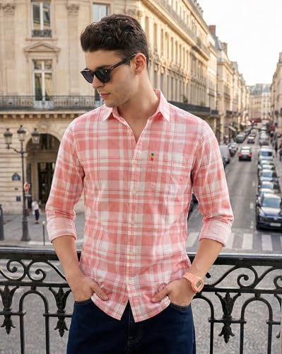 Image of IndoPrimo Men's Checked Slim Fit Casual Shirt Premium Cotton Full Sleeve Plaid Shirt with Chest Pocket Stylish Summer & Office Wear