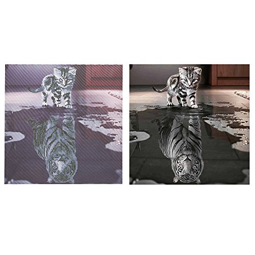 Kit de pintura de diamante 5D DIY Decdeal com estampa de gato, mosaico bordado de resina, strass, mo