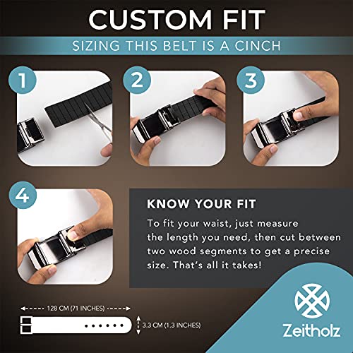 Zeitholz Wooden Belt for Men with Automatic Buckle - Reversible, Olive wood and Sandalwood, for waists up to 50 inches.3