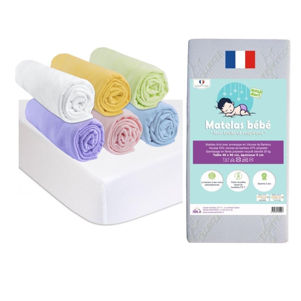 Draps Housse Bébé Easy Dort 60x120cm - Lot De 6 En Coton Jersey, Oeko-Tex, Fait En Europe
